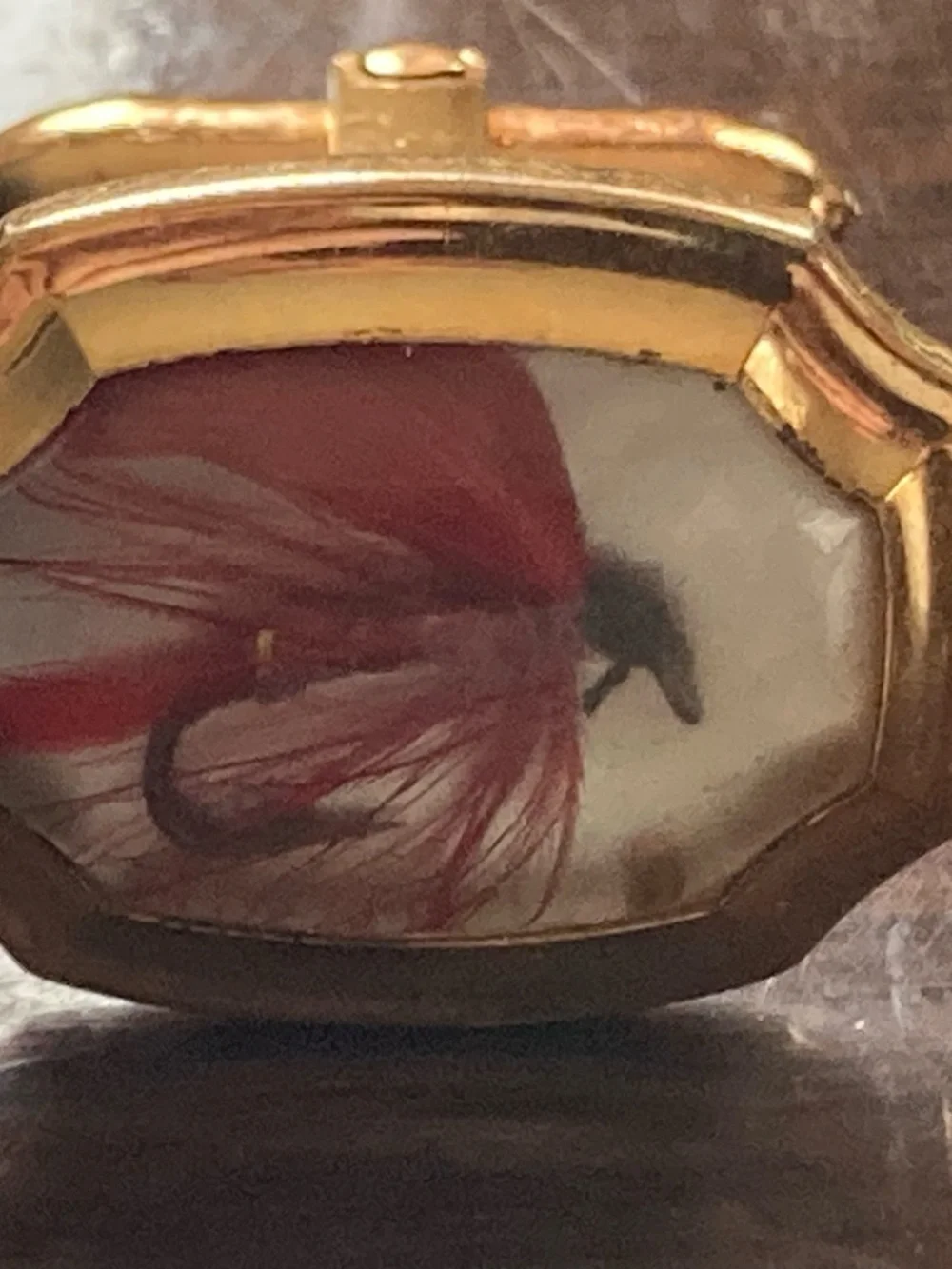 Vintage Correct Quality Essex Glass Fly Fishing Cufflinks Gold Tone